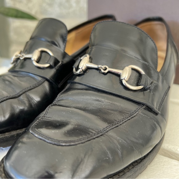 Gucci block heel horsebit loafers rubber sole vintage 90s moccasino nero 7 - Picture 13 of 16